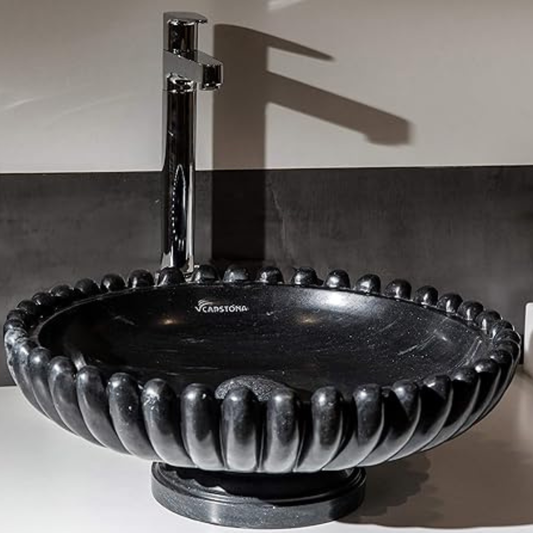 Ornate Black Marble Basin – Sculptural Design with Modern Elegance
