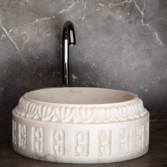 Carved Marble Basin – Timeless Elegance with Classical Detailing